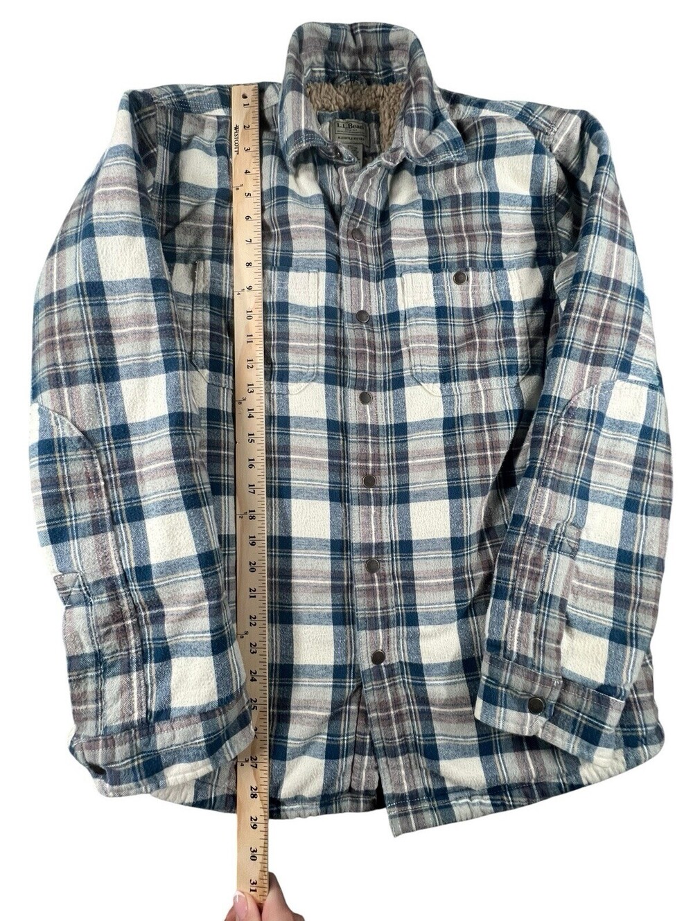 L.L. Bean Sherpa Lined Flannel Jacket Plaid Shacket Women’s M - Picture 4 of 5
